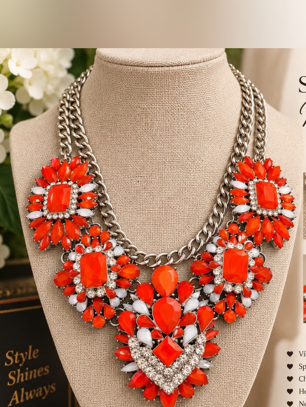 Bold Orange Crystal Statement Necklace - Women's Jewelry